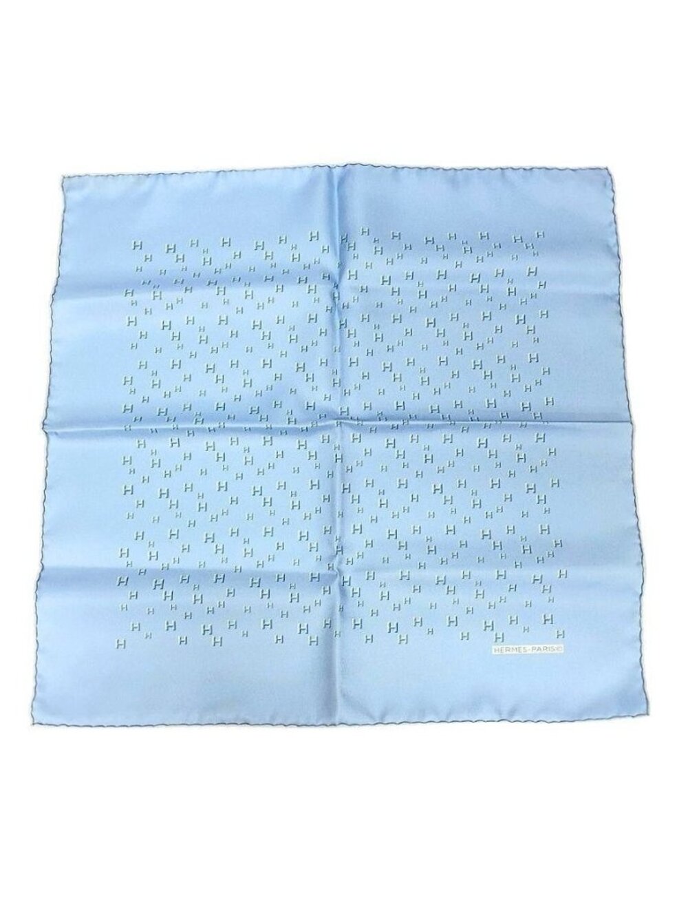 Hermes Scarf Pocket Square H Pattern Pochette Twill Silk Light Blue